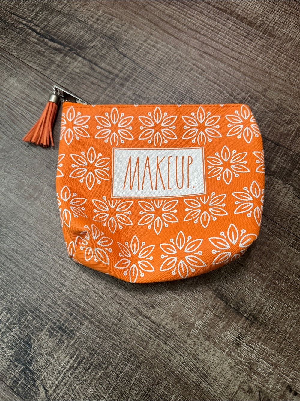Rae Dunn Orange Floral 'MAKEUP.' Cosmetic Pouch